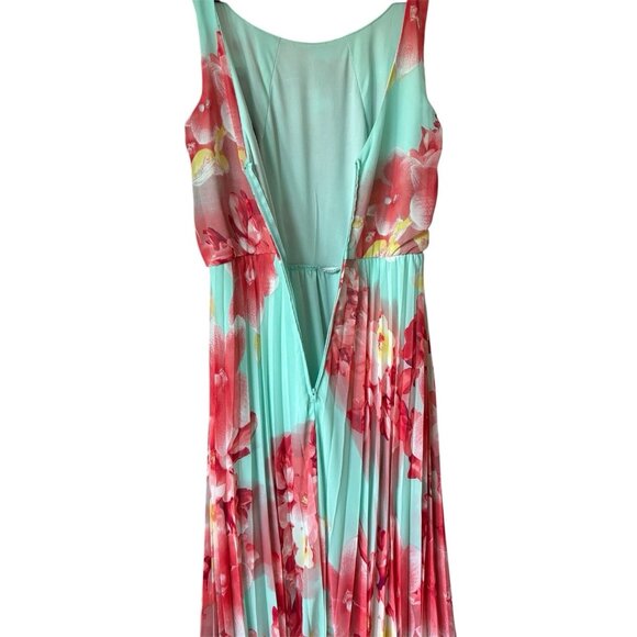 NWOT B. Darlin Floral Blue Sleeveless Pleated Maxi Dress Junior's Women's 3/4 - Picture 6 of 11